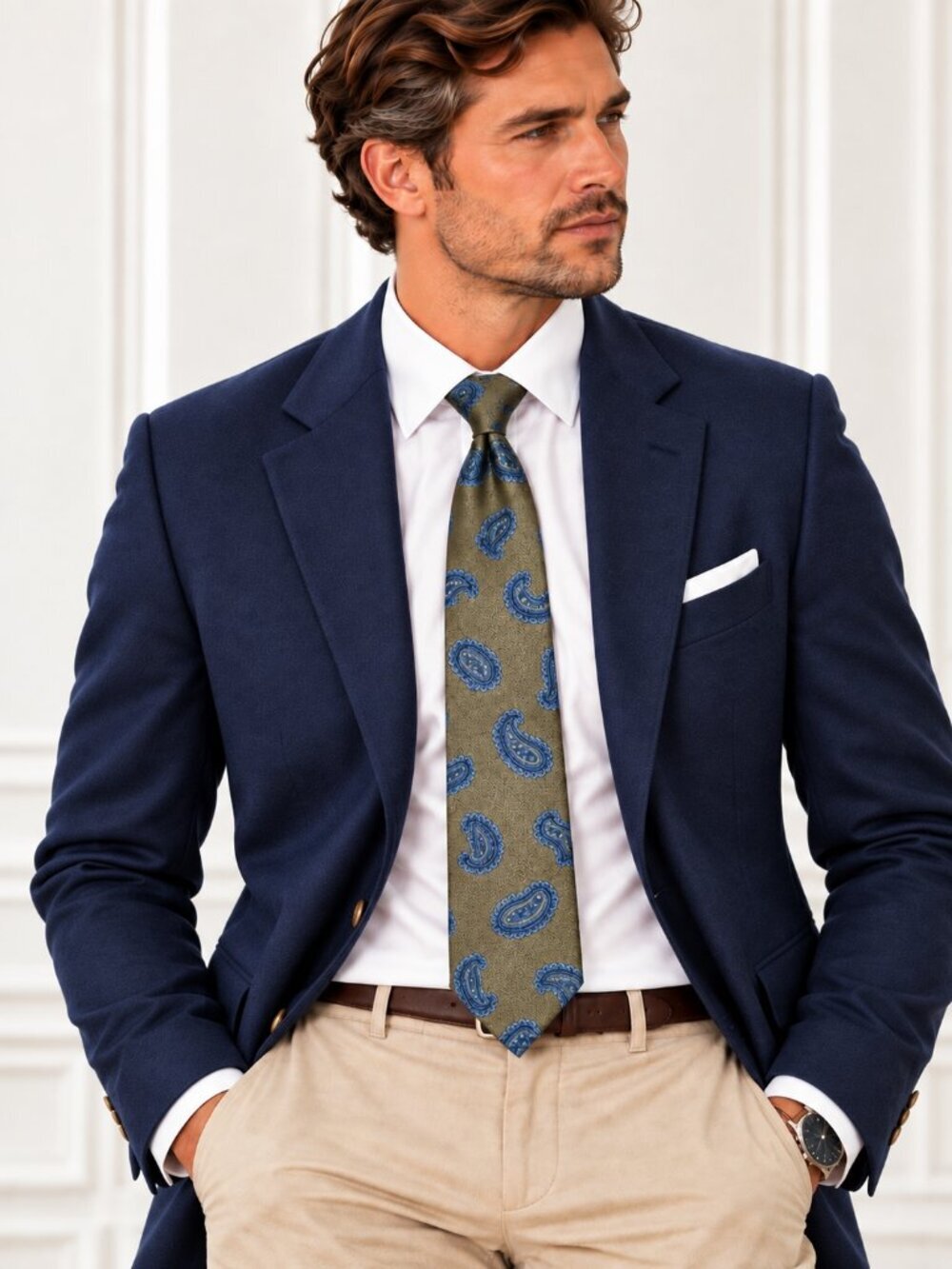 Jos. A. Bank Executive Collection Mens Gold Blue Paisley Silk Necktie Office NEW